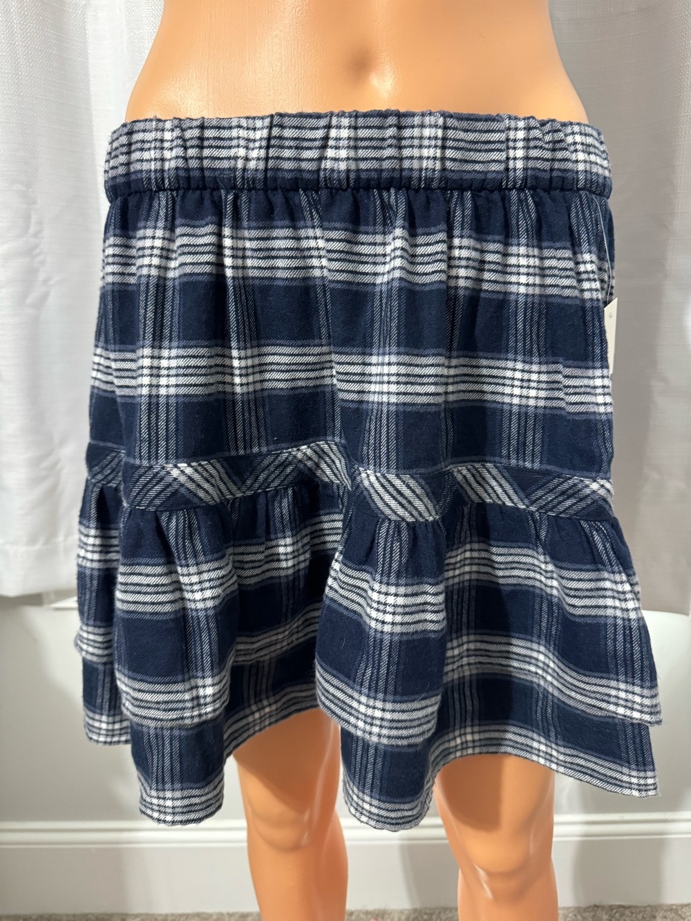 Cute SO size M blue white plaid flannel pull on skirt women new